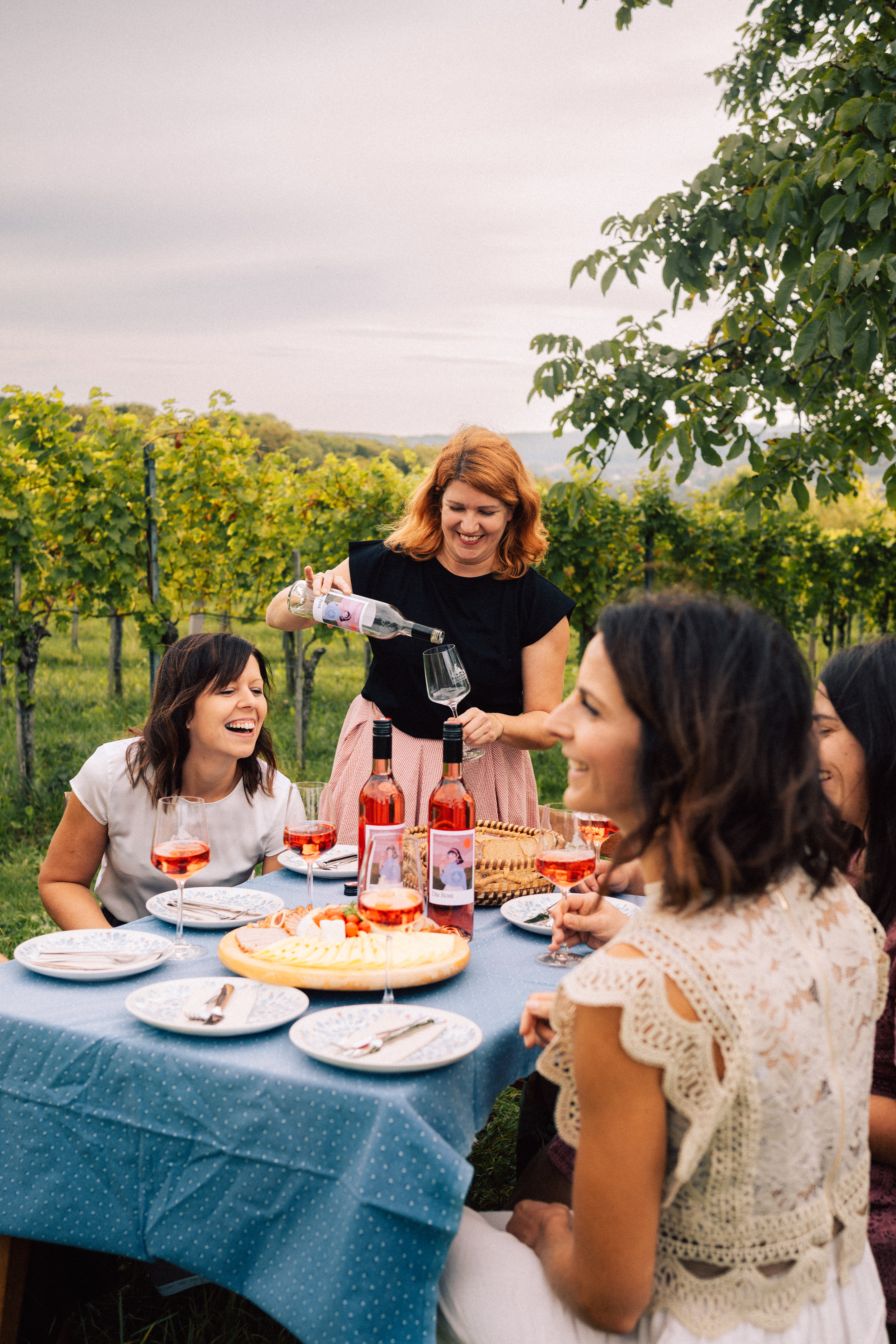Die Weinblüten-Winzerinnen trinken Rosi, den Rosé Wein im Weingarten im Thermen- und Vulkanland Steiermark